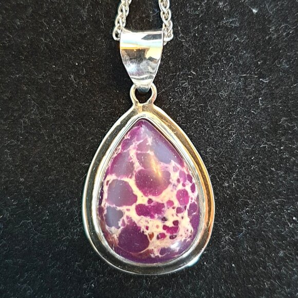 Italian Vintage Natural Purple Jasper & Sterling Silver Statement Necklace - Picture 4 of 12